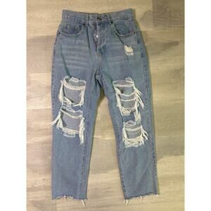 Blue Savvy Denim Straight Leg Ripped Distressed Light Wash Jeans Women's Size 28